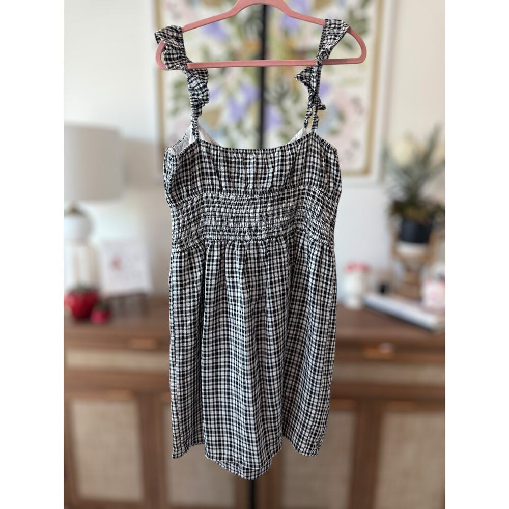 NWT Wayf Smocked Waist Gingham Checkered Ruffle Mini Dress Black Womens Size XL - Picture 2 of 9